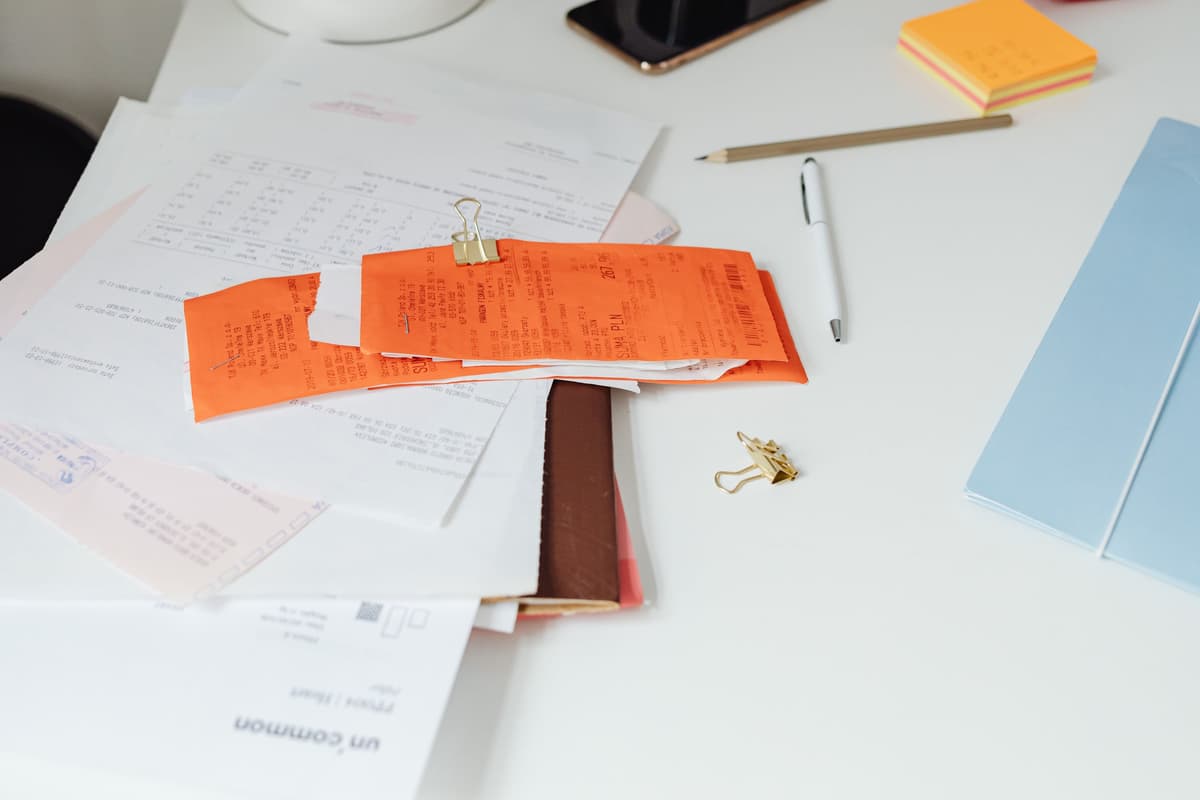 Stacks of paper documents at a port office