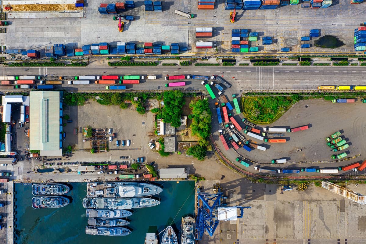 Customs officers inspecting containers